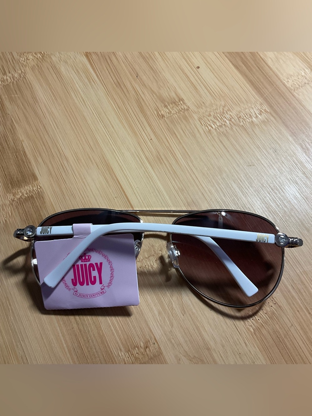 NWT Juicy Couture Aviator Sunglasses, white arms, metallic frame